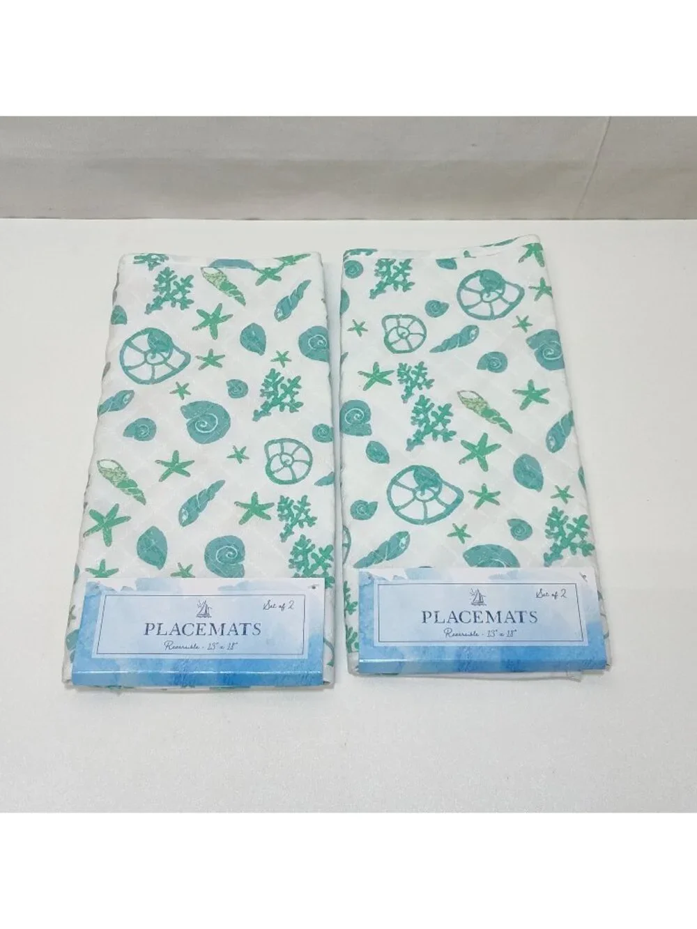 Best Brands Reversible Quilted Placemats - 4 Total Coastal Sea Shell 13